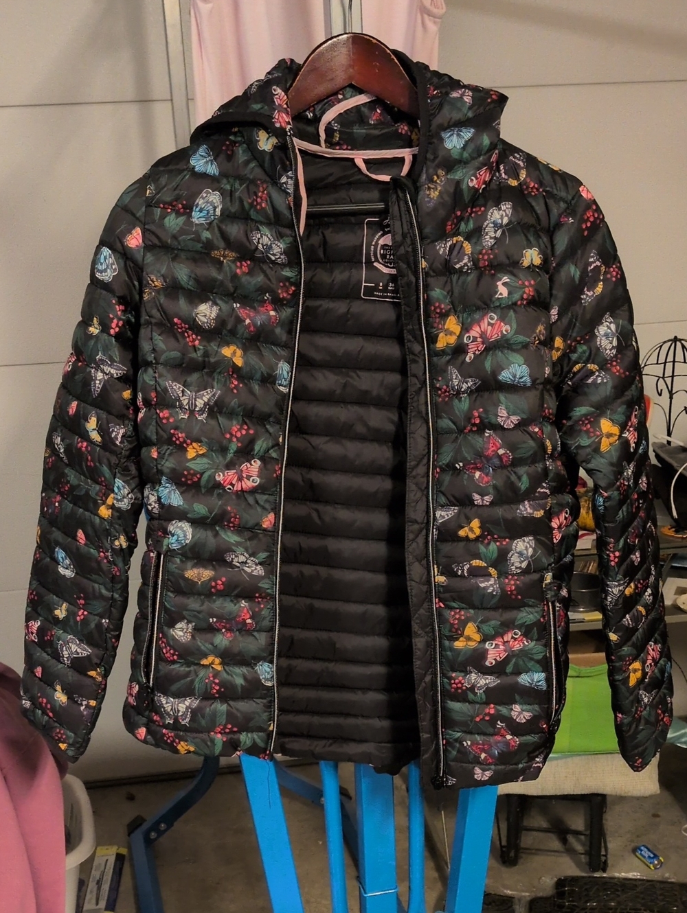 Joules LightweightBlack Butterfly-Print Puffer Jacket Multi-Colored 🦋 Water Prf